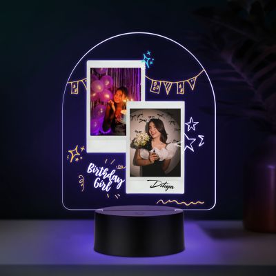 Personalized Happy Birthday Photo LED Table Lamp with 7 Color Changing Light Birthday Gift for Girlfriend, Wife, Sister & Friends